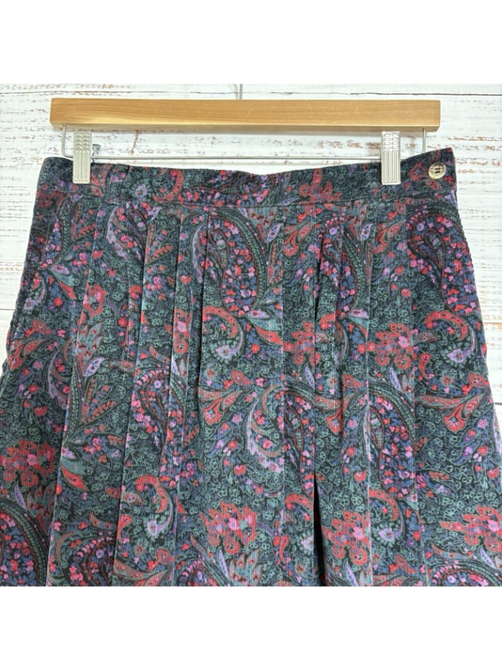 L.L.Bean Paisley Corduroy Pleated Midi Skirt - Picture 3 of 15
